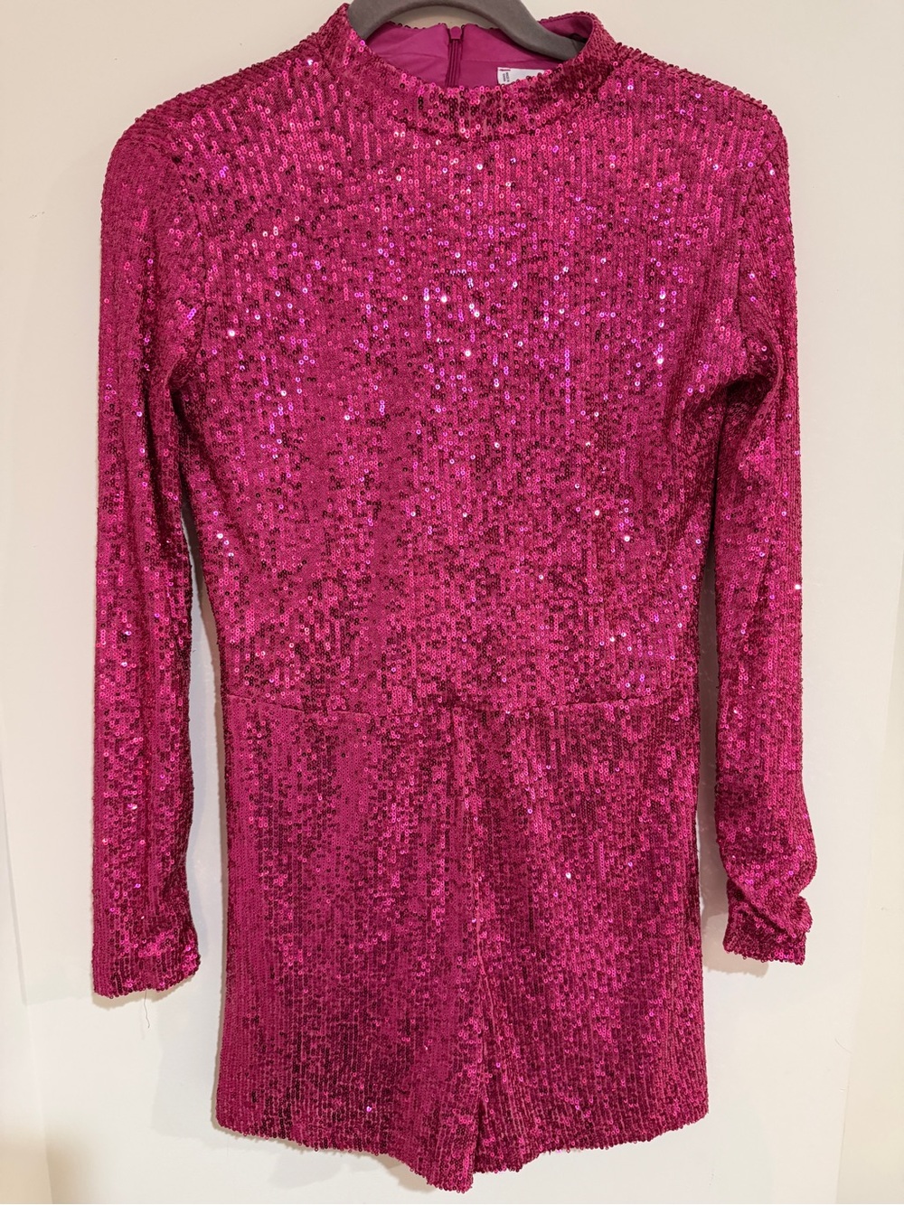 Hot Pink Sequin Long Sleeve Romper